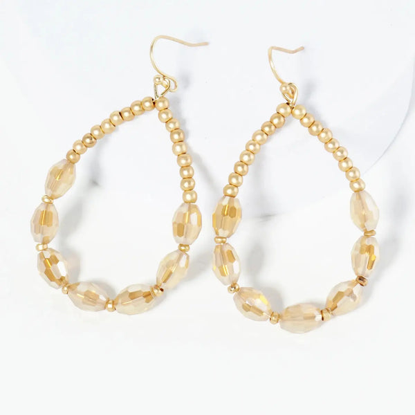 Ab Coated Faceted Glass Beaded Wire Teardrop Dangle Earrings - Blush & Cactus