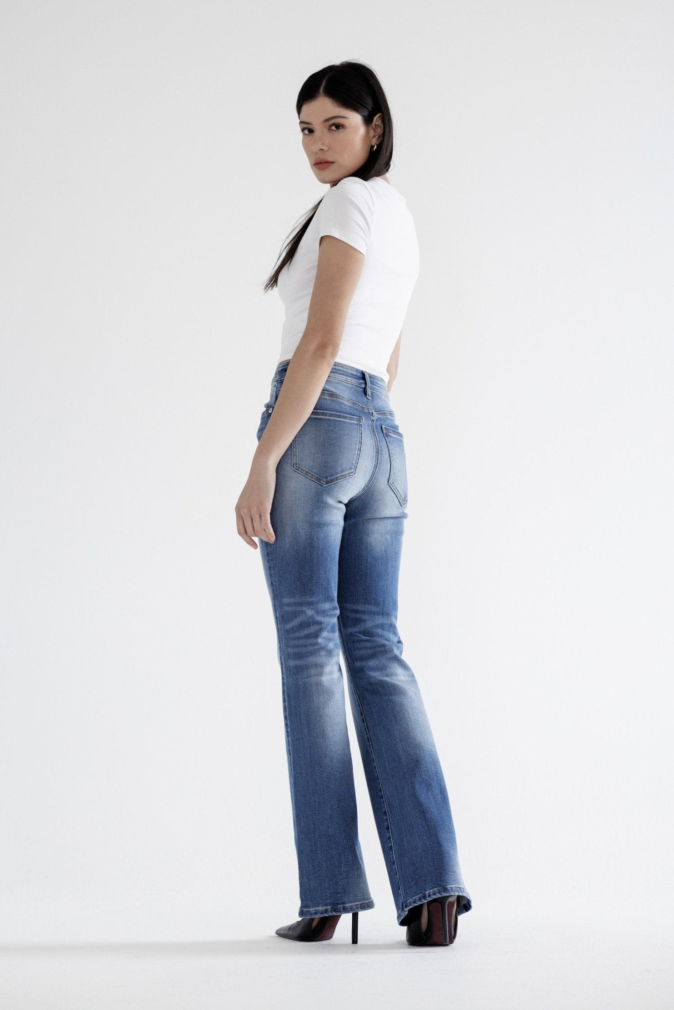 Mica Denim High Rise Distressed Flare Leg - Blush & Cactus