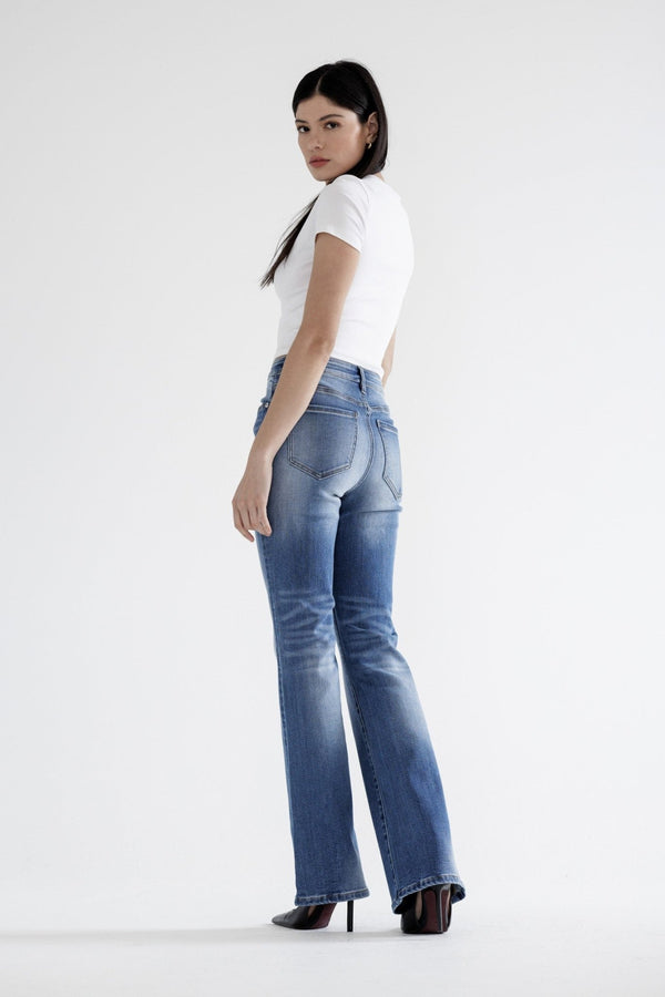 Mica Denim High Rise Distressed Flare Leg - Blush & Cactus