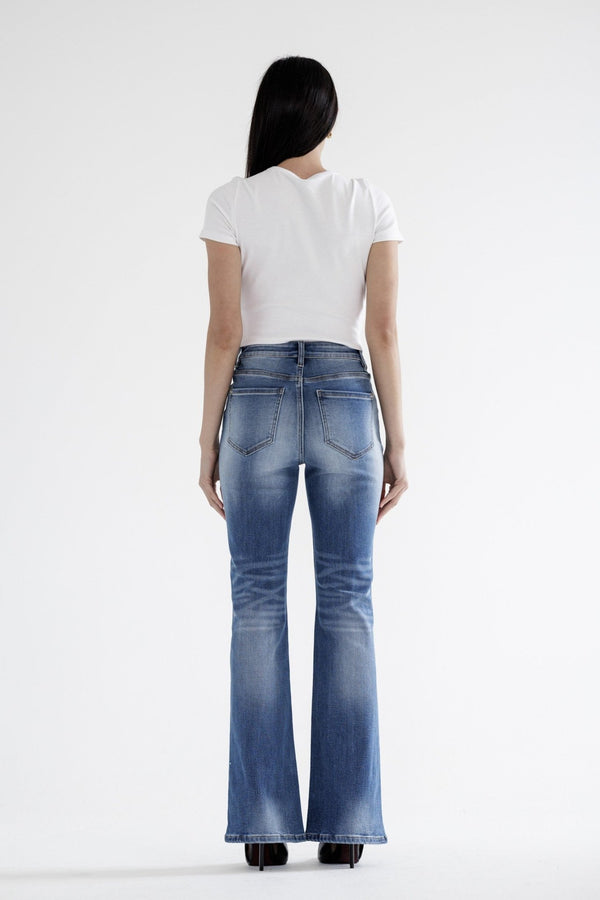 Mica Denim High Rise Distressed Flare Leg - Blush & Cactus