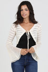 Angie Flare Sleeve Tie Front Crop Crochet Cardigan