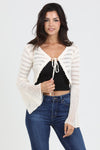 Angie Flare Sleeve Tie Front Crop Crochet Cardigan