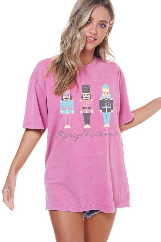 Zutter Nutcracker Merry Christmas Graphic Tee - Curvy Size - Blush & Cactus