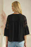Oddi Solid Airflow Lace Trimmed Bell Sleeve Blouse - Curvy Size - Blush & Cactus