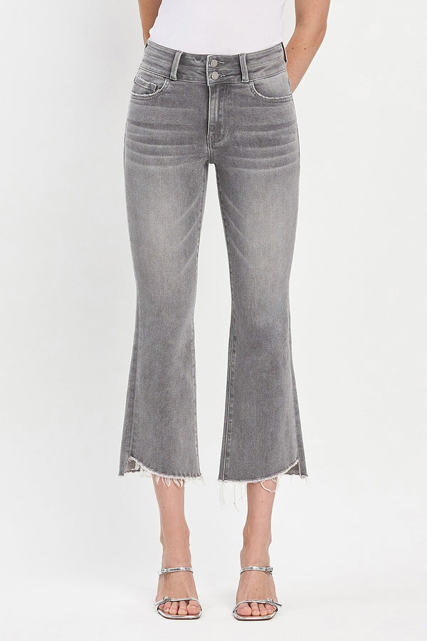 Vervet High Rise Raw Slant Hem Mini Bootcut Jeans - Blush & Cactus