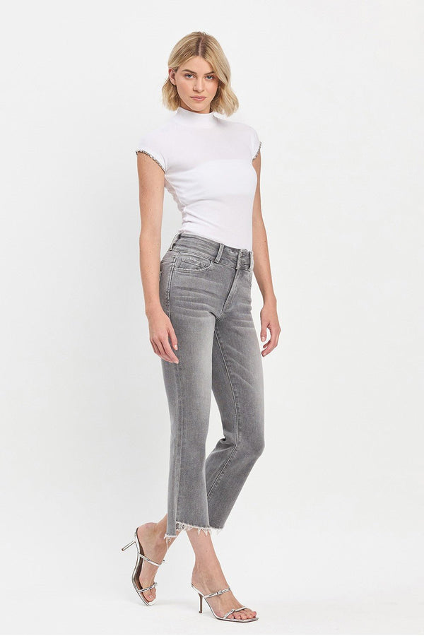 Vervet High Rise Raw Slant Hem Mini Bootcut Jeans - Blush & Cactus
