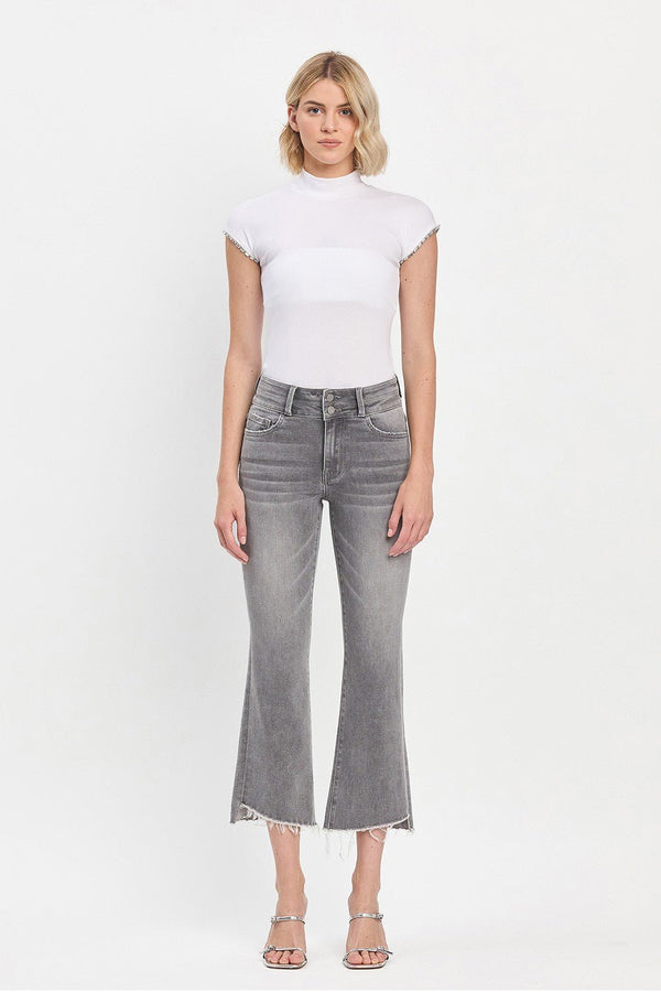 Vervet High Rise Raw Slant Hem Mini Bootcut Jeans - Blush & Cactus