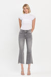 Vervet High Rise Raw Slant Hem Mini Bootcut Jeans - Blush & Cactus