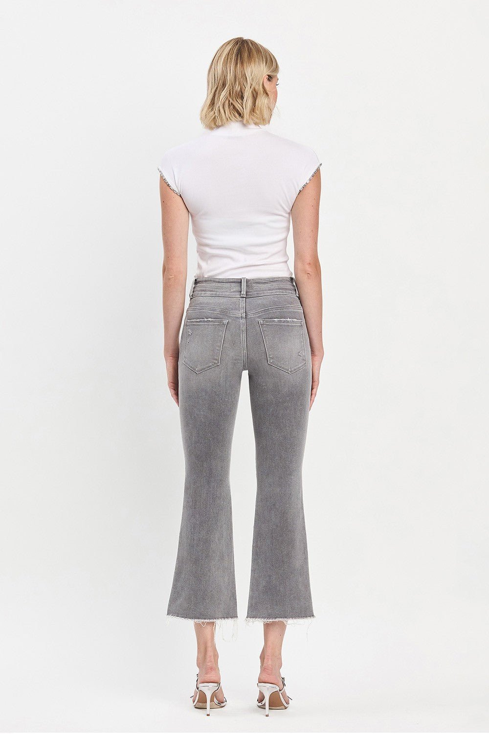 Vervet High Rise Raw Slant Hem Mini Bootcut Jeans - Blush & Cactus