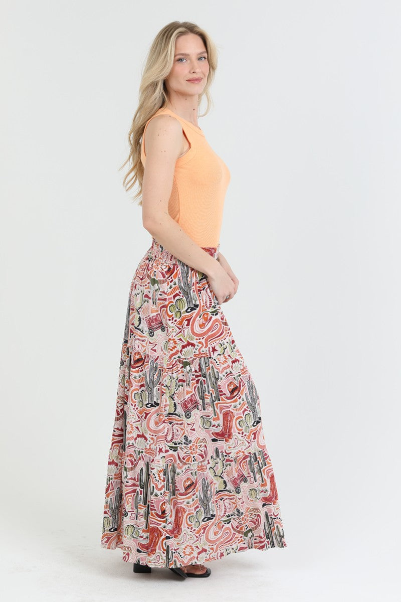Angie Western Print High Slit Maxi Skirt