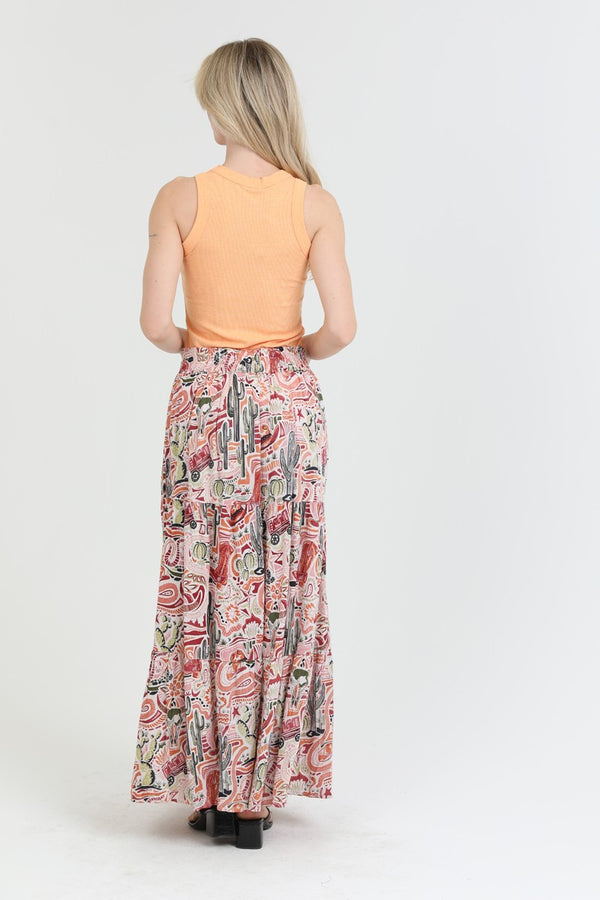 Angie Western Print High Slit Maxi Skirt