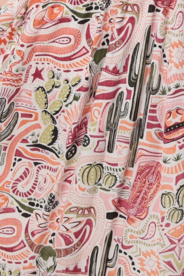 Angie V-neck Twist Front Cut Out Western Print Dress