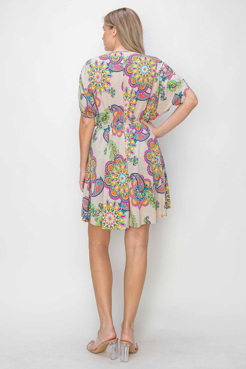 Sale Paisley Drawstring Sleeve Jersey Dress