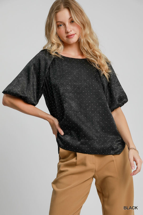 Rhinestone Satin Round Neck - Blush & Cactus