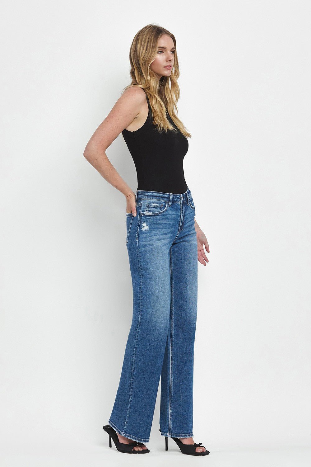Vervet Mid Rise Full Length Wide Leg Jeans - Blush & Cactus