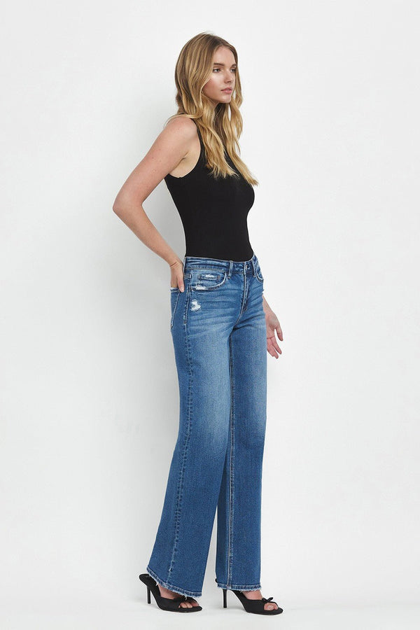 Vervet Mid Rise Full Length Wide Leg Jeans - Blush & Cactus