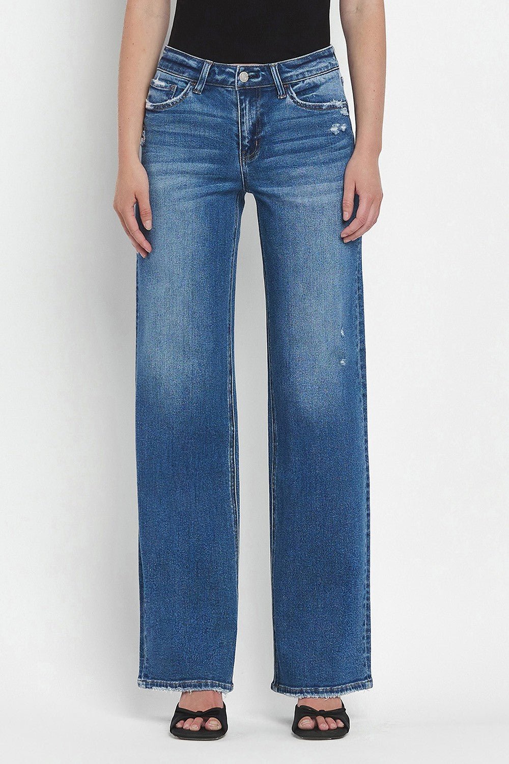 Vervet Mid Rise Full Length Wide Leg Jeans - Blush & Cactus