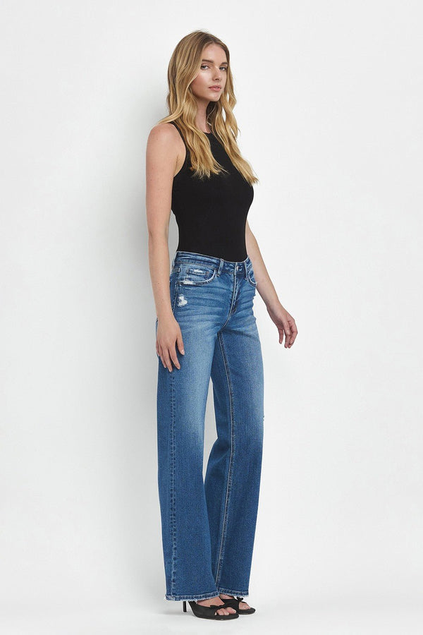 Vervet Mid Rise Full Length Wide Leg Jeans - Blush & Cactus