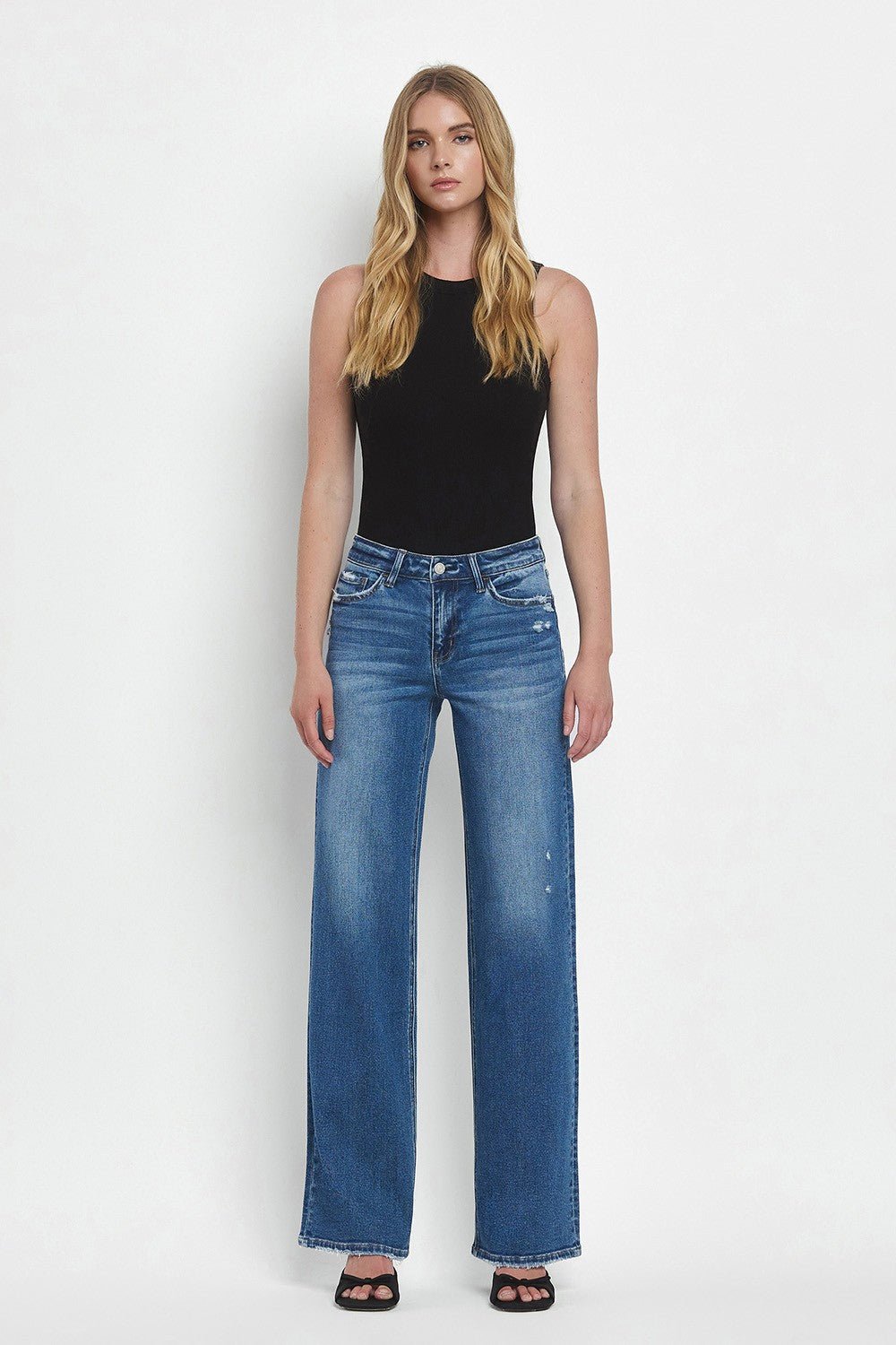 Vervet Mid Rise Full Length Wide Leg Jeans - Blush & Cactus