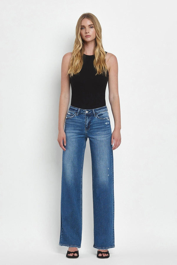 Vervet Mid Rise Full Length Wide Leg Jeans - Blush & Cactus