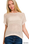 Crochet Knit Oh So Soft Sweater - Blush & Cactus