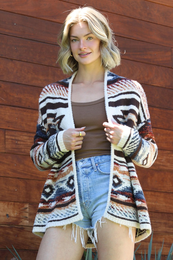 Angie Aztec Chunky Knit Cardigan Sweater