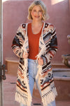 Nostalgia Aztec Fringe Hem Cardigan Sweater - Blush & Cactus