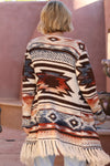 Nostalgia Aztec Fringe Hem Cardigan Sweater - Blush & Cactus