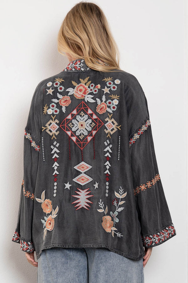 Bluevelvet Embroidered Washed Denim Duster