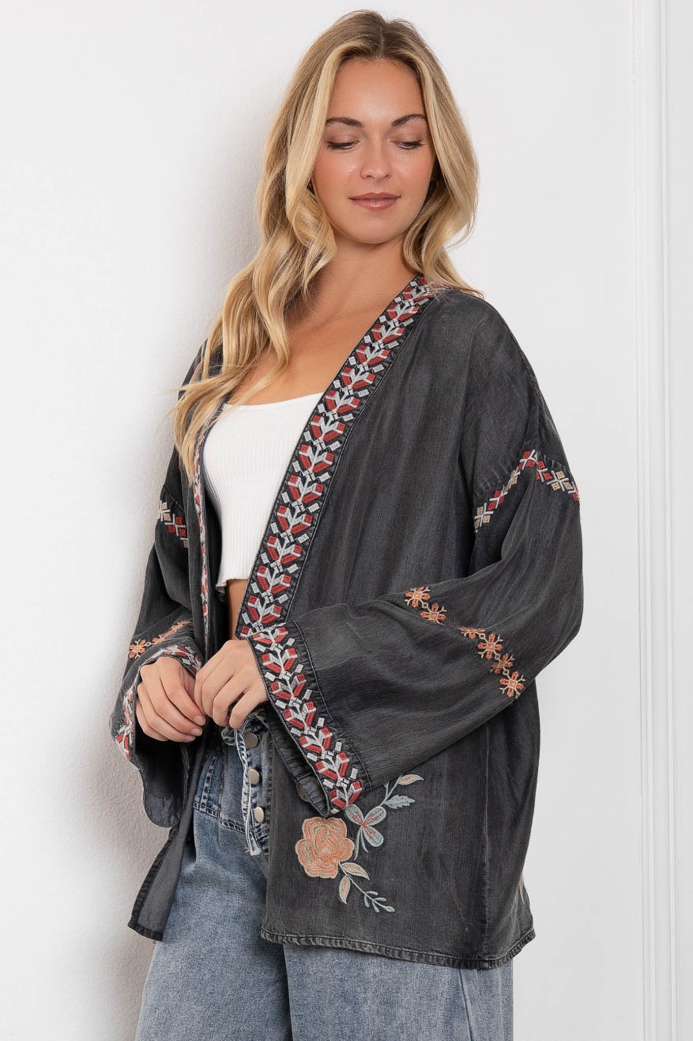 Bluevelvet Embroidered Washed Denim Duster