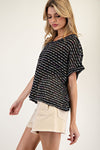 eesome multicolored Stripe Knit Short Sleeve Top
