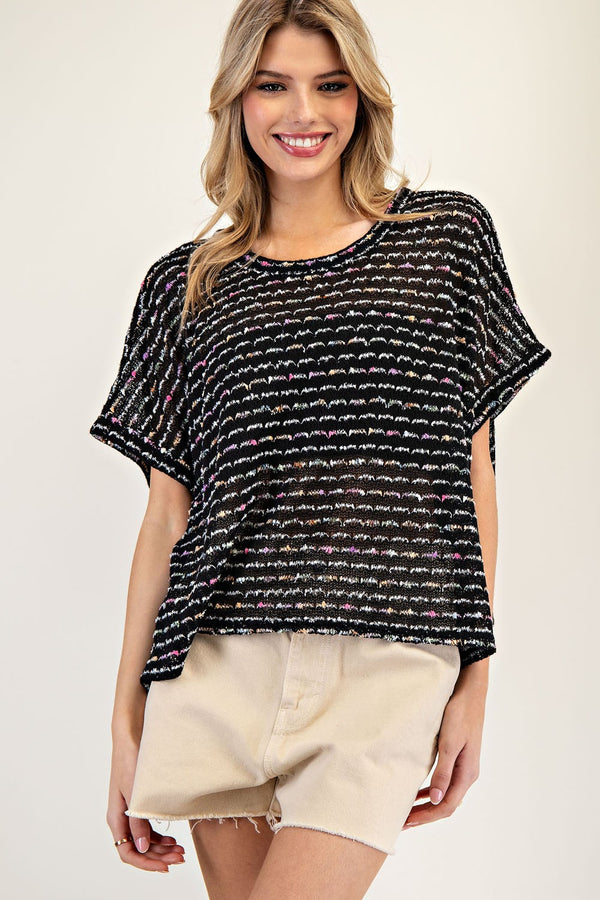eesome multicolored Stripe Knit Short Sleeve Top