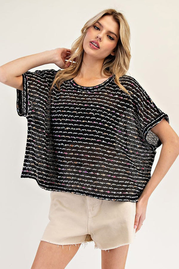 eesome multicolored Stripe Knit Short Sleeve Top