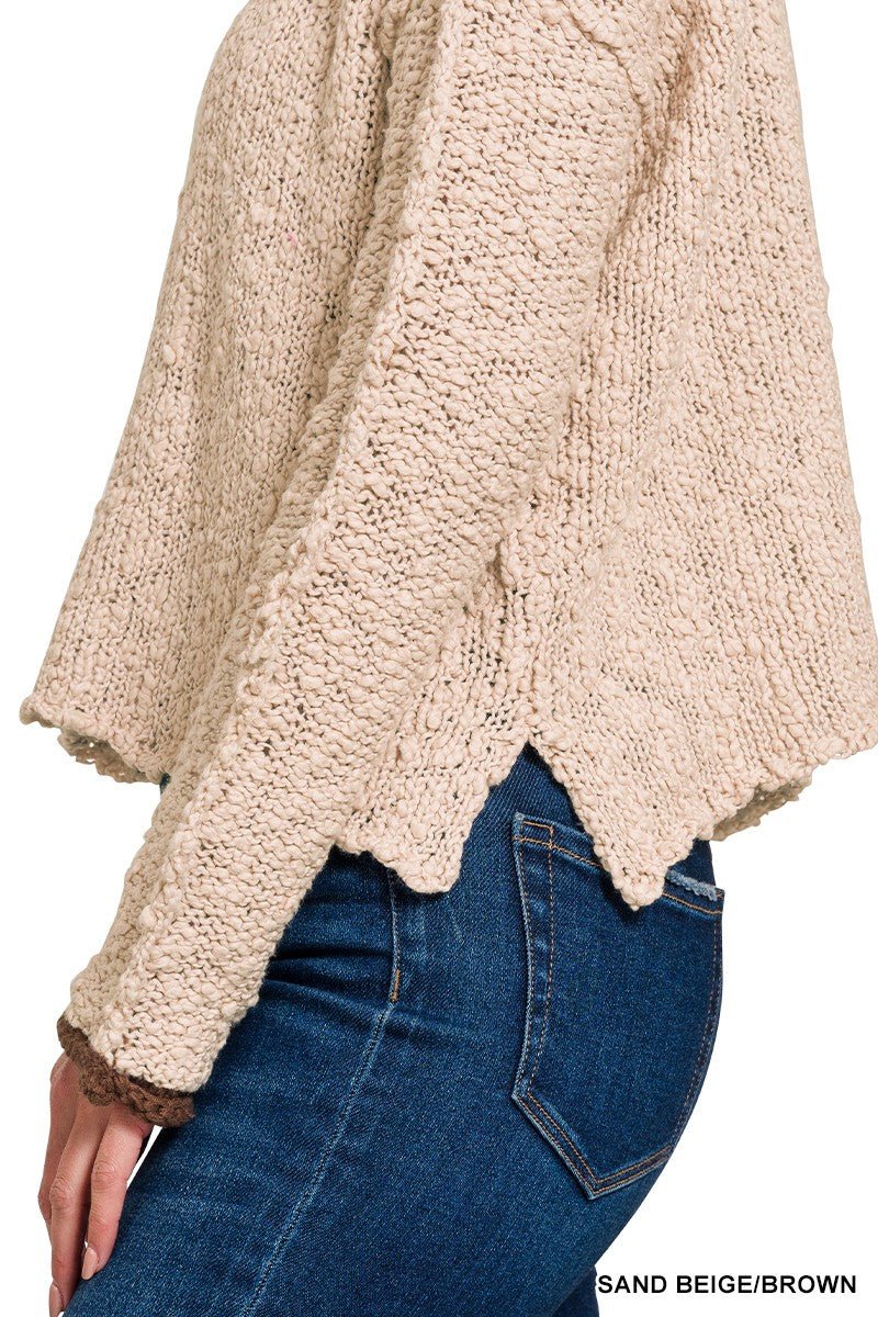 Neutral Contrast Crush Sweater - Blush & Cactus