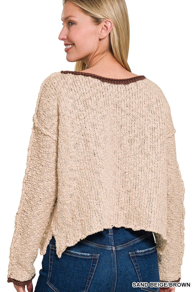 Neutral Contrast Crush Sweater - Blush & Cactus