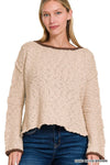 Neutral Contrast Crush Sweater - Blush & Cactus