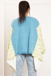 Bluevelvet Front Print Quilted Sleeve Poncho Top