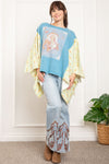Bluevelvet Front Print Quilted Sleeve Poncho Top
