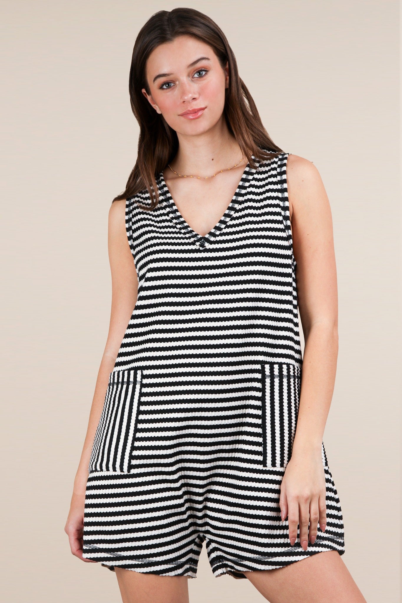 Striped Knit Casual Comfy Romper