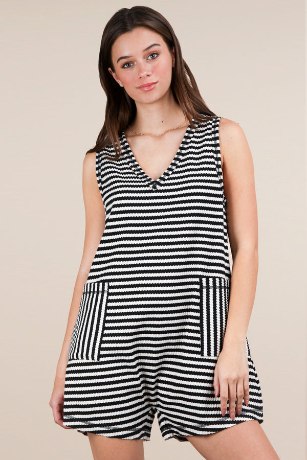 Striped Knit Casual Comfy Romper