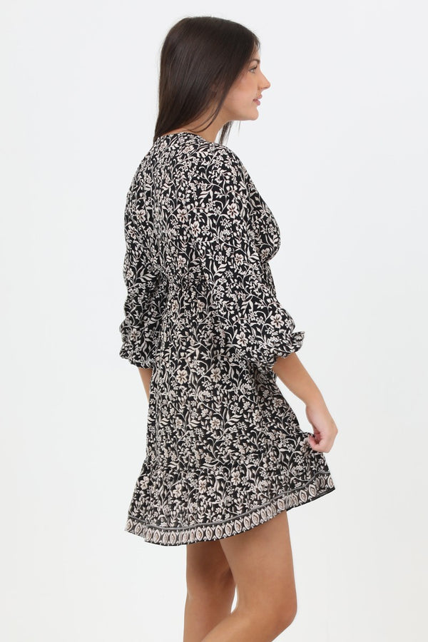 Angie V Neck Long Sleeve Short Dress
