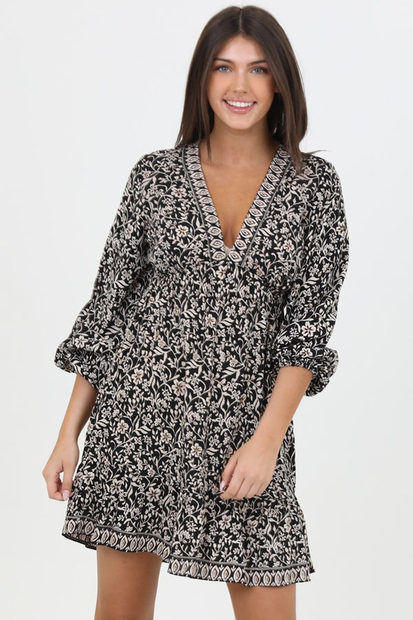Angie V Neck Long Sleeve Short Dress