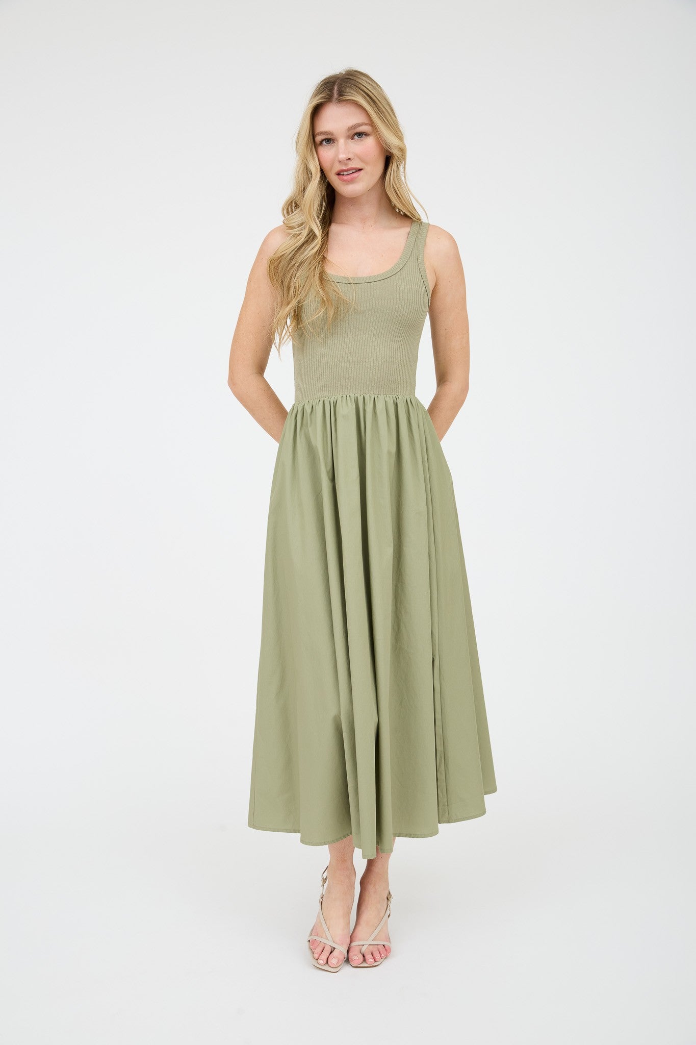 Blu Pepper Mix Media Tank Midi Dress