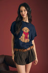 Puppy Jacquard Short Sleeve Knit Sweater