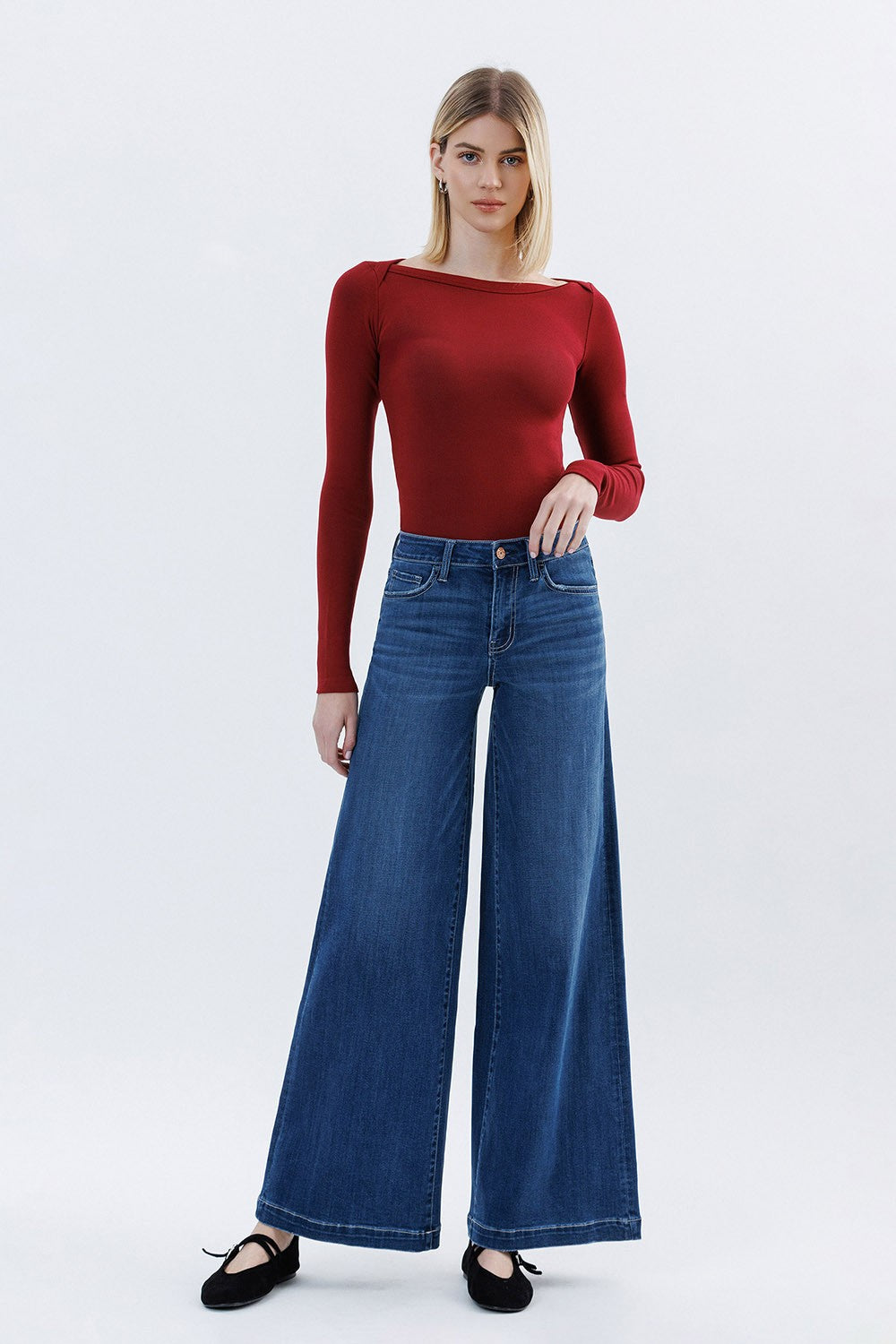 Vervet Mid Rise Full Length Palazzo Jeans
