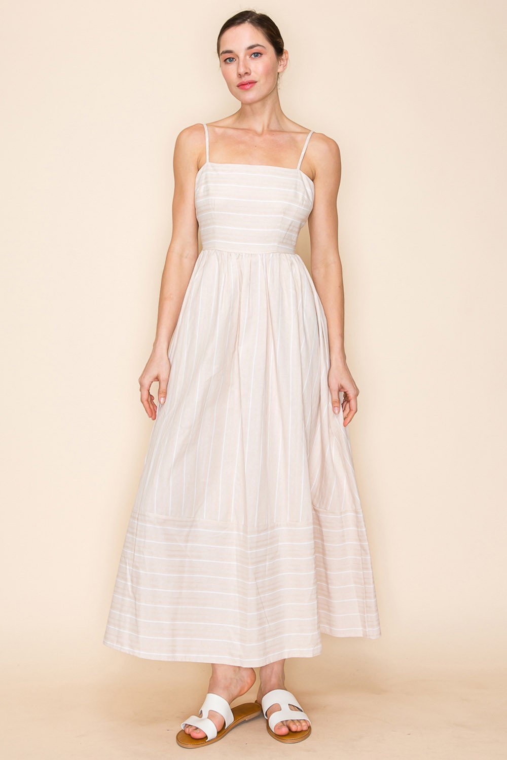 White Birch Coastal Stripe Open Back Dress