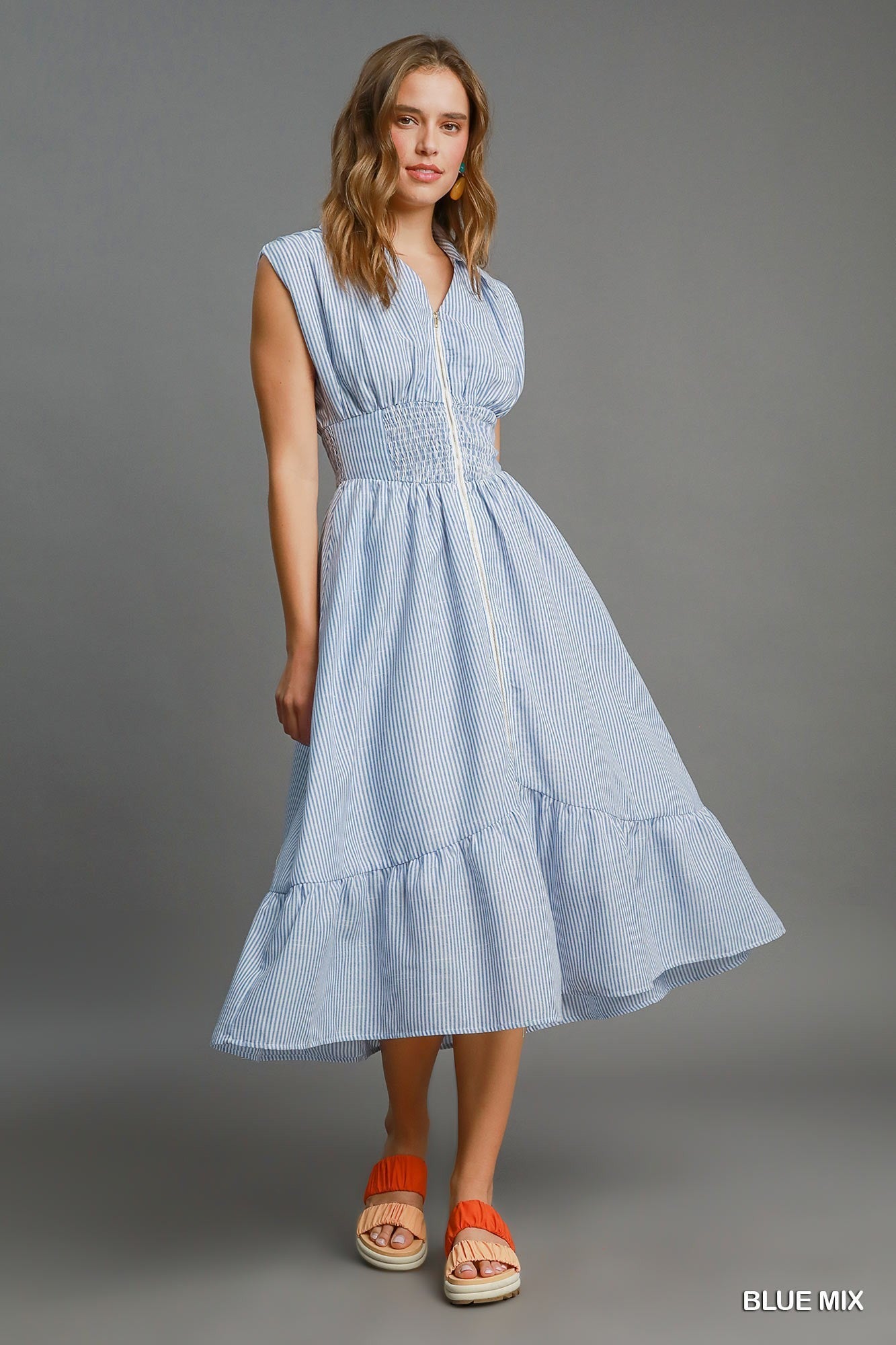 Umgee Striped Midi Dress with Smocked Waist
