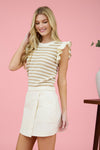 Blu Pepper Stripe Short Ruffle Sleeve Sweater Knit Top