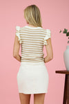 Blu Pepper Stripe Short Ruffle Sleeve Sweater Knit Top