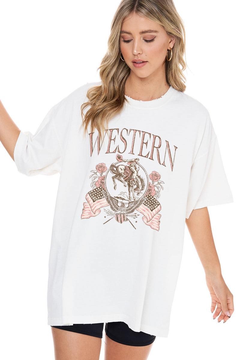 Zutter Western Cowboy Oversized Vintage Graphic Top